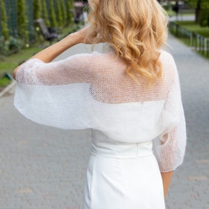 Bridal mohair shrug women crochet bolero summer bride cardigan knit ivory bridal wrap winter wedding coverup bridesmaid cover up lightweight image 9