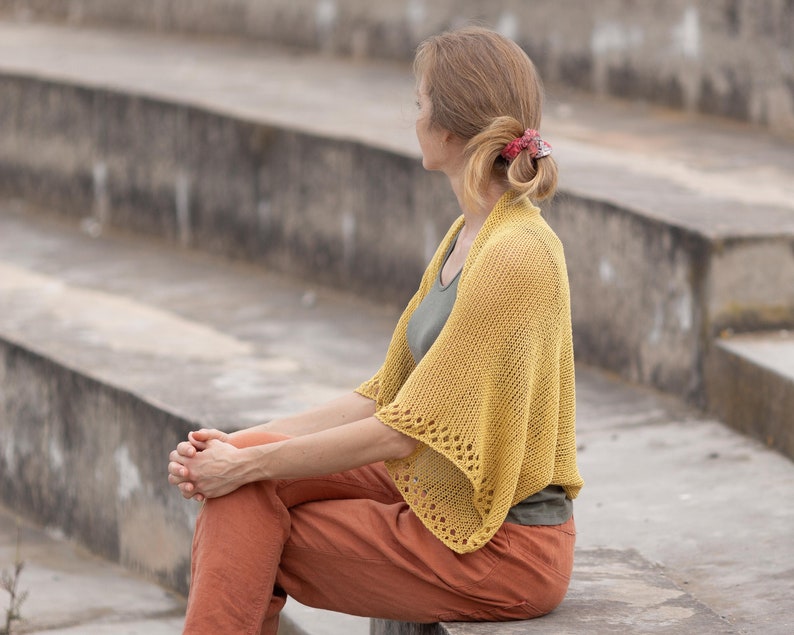 Summer shrug lemon yellow short cropped cardigan women knit hand crochet bolero lightweight sweater cotton jacket loose clothing boho hippie image 1