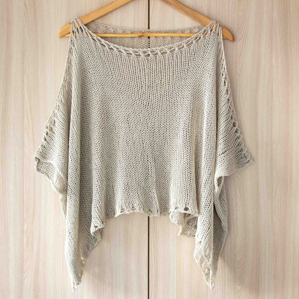 Light gray knit top loose oversize shirt cotton plus size top loose knit top summer cotton shirt women beach shirt silver gray top handmade