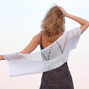 White knit bolero lace summer shrug crochet eco cotton cardigan lightweight women sweater wedding wrap half sleeve cover up open front beach image 4