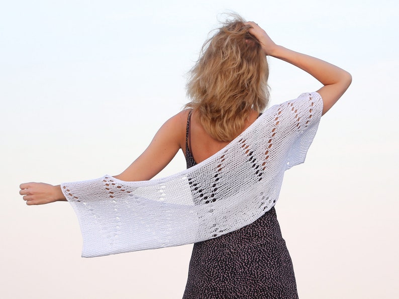 White knit bolero lace summer shrug crochet eco cotton cardigan lightweight women sweater wedding wrap half sleeve cover up open front beach image 4