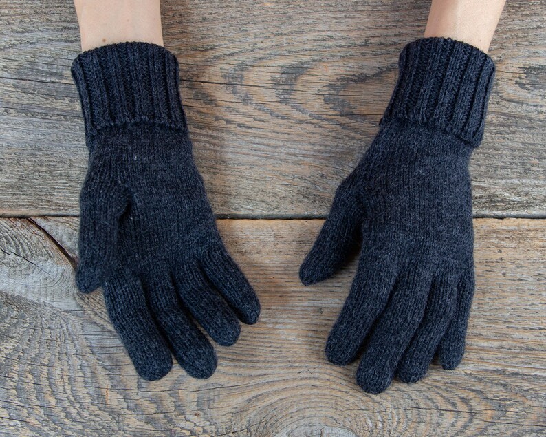 Merino wool gloves winter dark blue gloves deep blue navy Etsy
