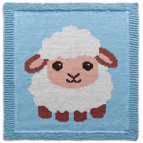 Lamb Square Knitting Pattern PDF, Little Baby Sheep Intarsia Chart