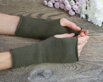 Knitted merino wool gloves women fingerless gloves hunter green gloves winter crochet gloves olive green gloves military army green gloves
