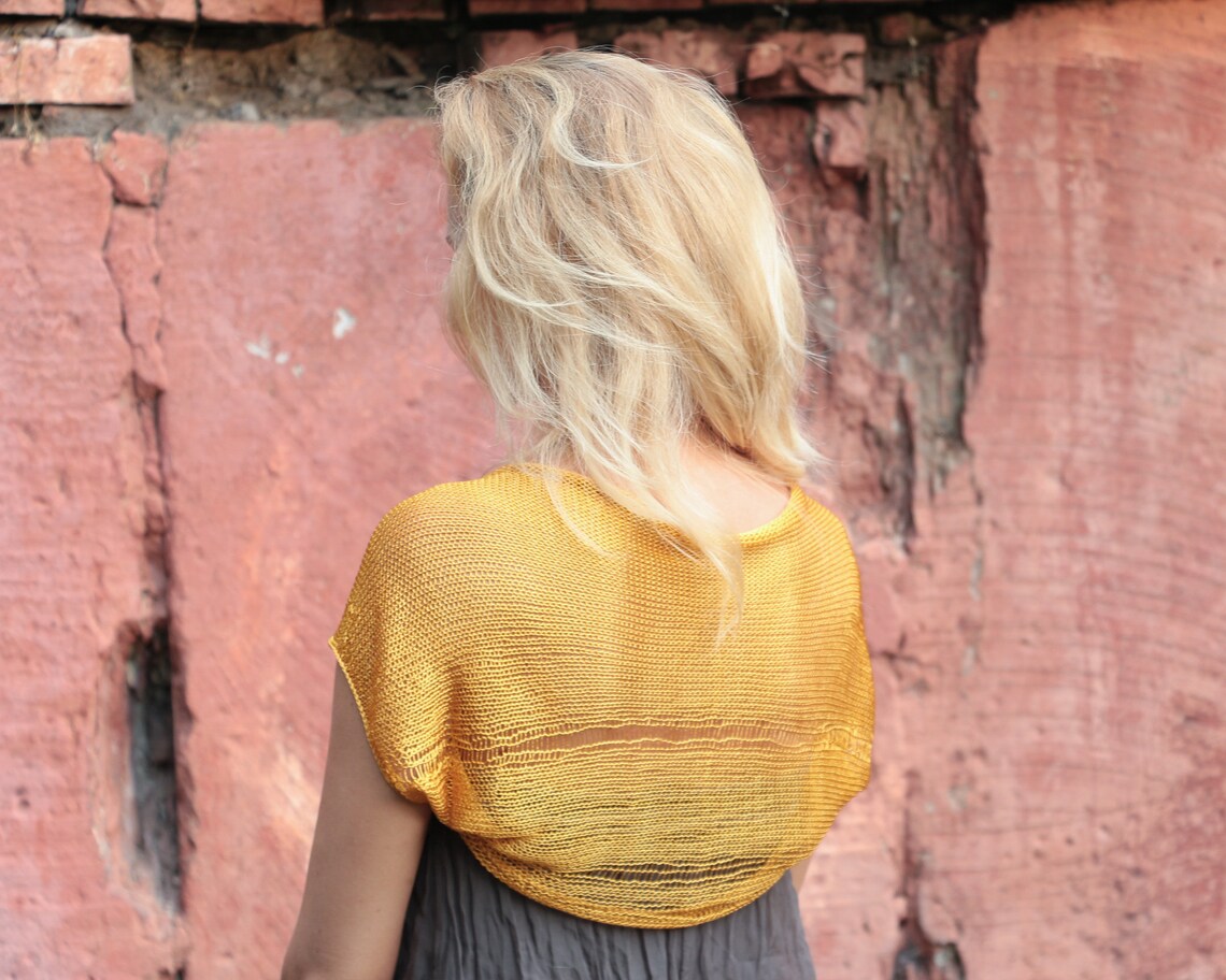 Size SM Knit metallic gold shrug women short sleeve bolero Etsy