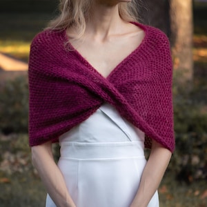 Bridesmaid infinity wrap knit mohair silk shawl crochet wedding cape winter bridal coverup autumn fall cover up handmade bride capelet women