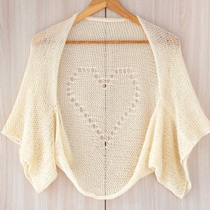 Ivory summer crop cardigan hand knit women shrug cotton cropped sweater handmade crochet bolero beach wedding wrap bridal cover up XS - XXXL
