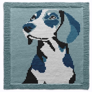 Dachshound Square Knitting Pattern, Knit Dog Lover Blue Block for Pillow, Blanket, Wall Art, Table Decor PDF Digital Download