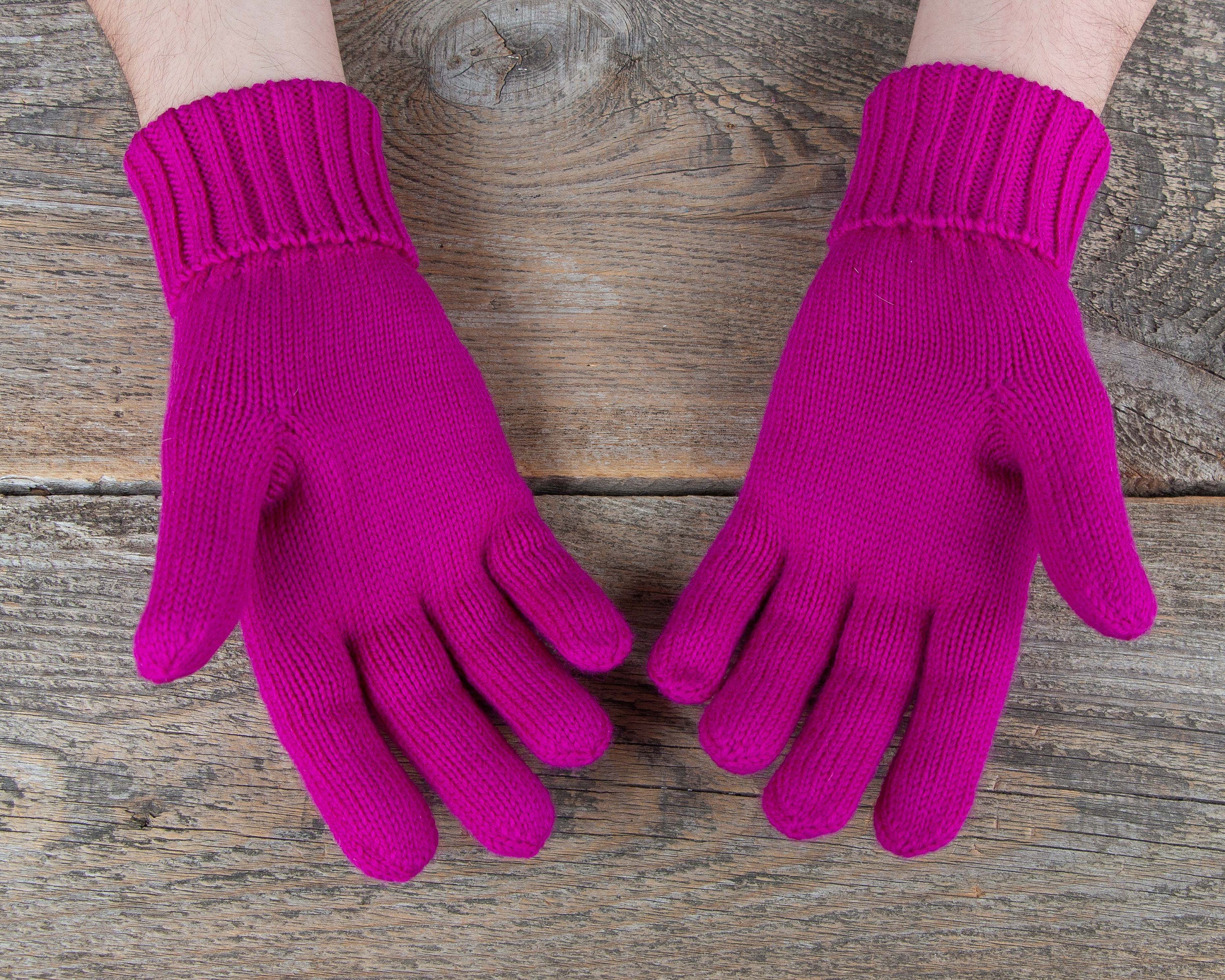 Hot fuchsia pink gloves women hand knit gloves men merino Etsy