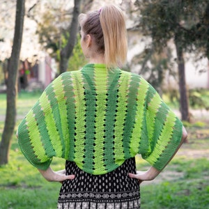 Summer lace shrug hand knit bolero women cotton cardigan lightweight sweater striped green lime short jacket handmade crochet accessory boho image 2