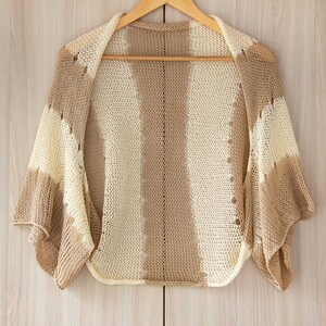 Striped bolero shrug crochet summer cardigan beach cover up lace cotton jacket hand knitted women short sleeve kimono wrap beige ivory cloth image 2