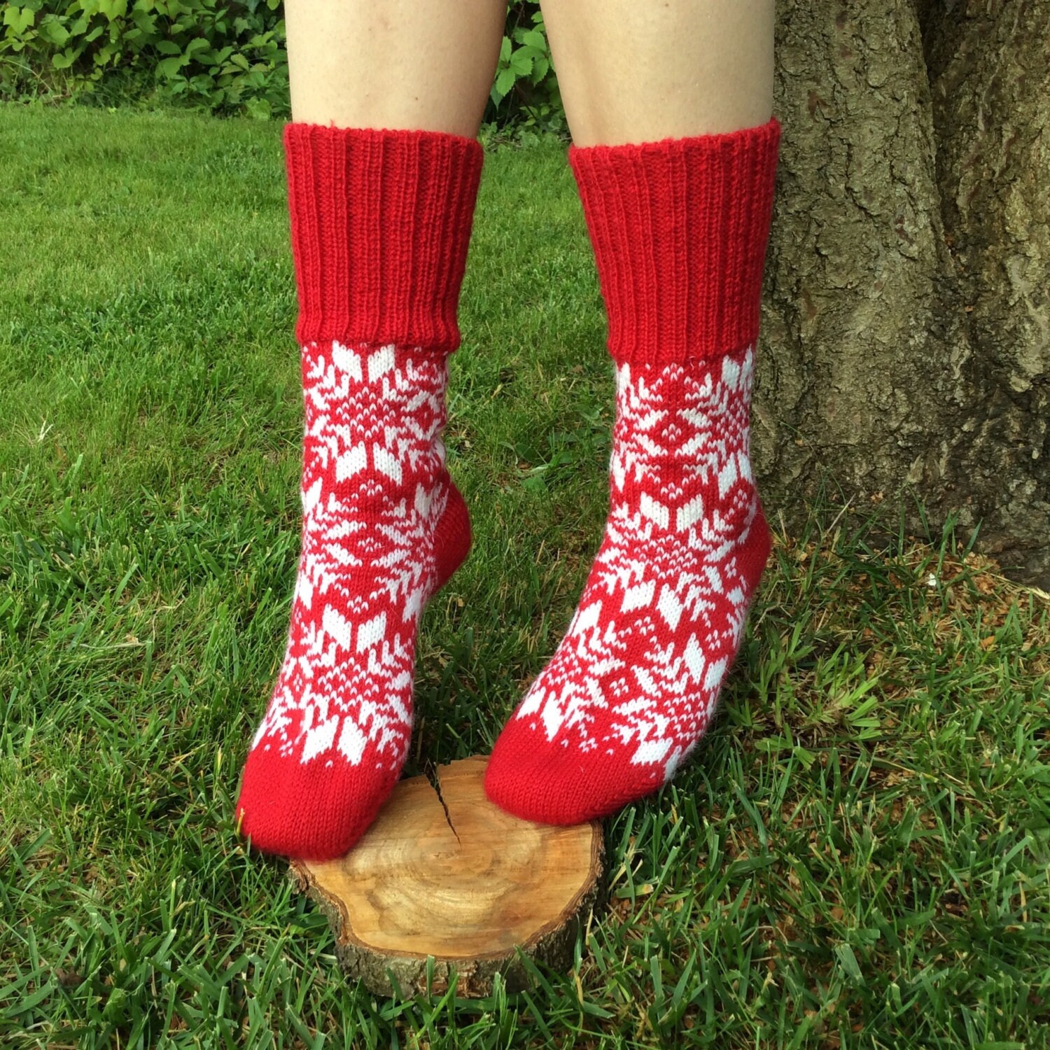 Red snowflake socks red christmas socks women socks men knit Etsy Christmas Socks Red