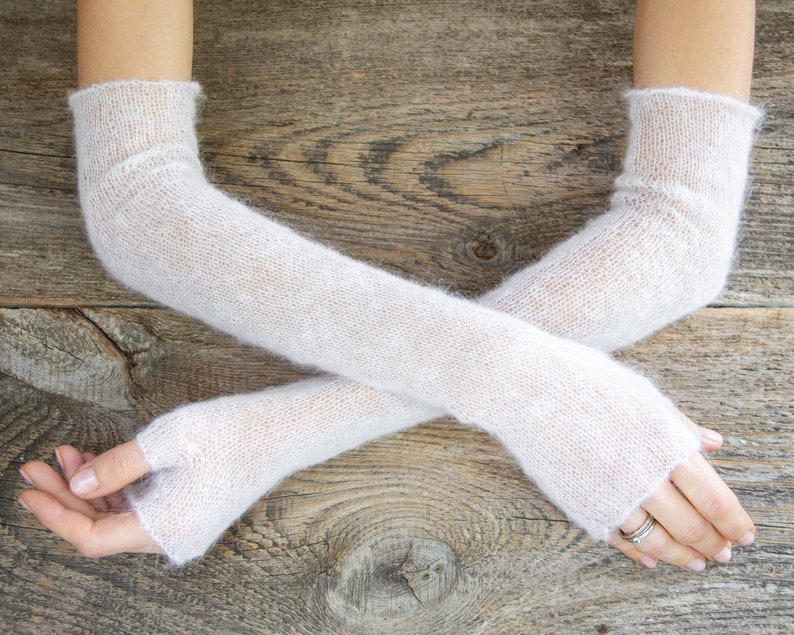White Mohair Gloves Elbow Length Gloves Long Fingerless Gloves Etsy
