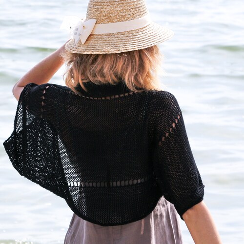Black Bolero Shrug Knit Cotton Cardigan 