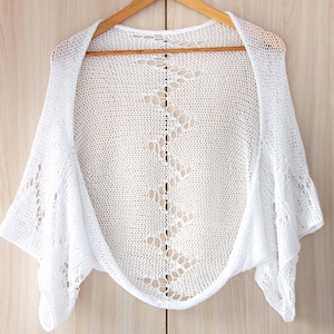 Lace knit bolero jacket summer crochet shrug women cotton sweater ivory wedding cover up beach bridal wrap loose cardigan open handmade eco 画像 10