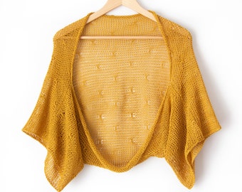 Summer open shrug short crop cardigan mustard knitted crochet bolero women boho clothing wedding bridal dress coverup arm cover up golden