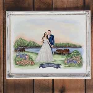 Wedding gift, custom wedding portrait, wedding illustration, bride and groom illustration, wedding dress illustration, couple portrait