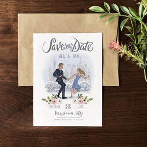THEMA PLAATS | Custom Save the Date paar - paar illustratie - Save The Date Card - bruiloft uitnodiging - Custom Save the Date - bruiloft uitnodiging