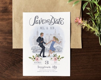 Custom Couple Illustration Save the Date Card (Digital File)