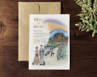 Custom Illustrated Destination Wedding Invitation (Digital File)