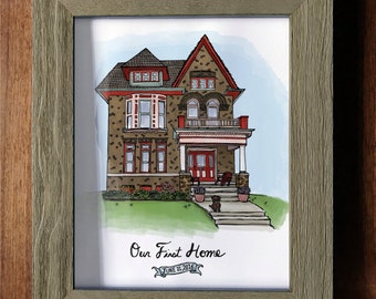 Storybook Custom House Portrait - Hand Drawn Illustration of Your Home - Realtor Gift - Gift for New Homeowner - Housewarming Gift