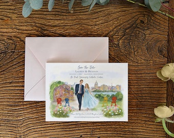 Custom Venue Illustration Save the Date: Couple Portrait (Digital File)