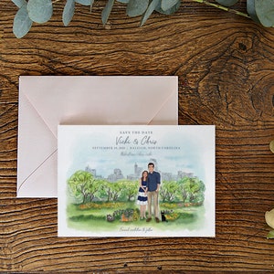 Aangepaste Save the Date-illustratie - koppelillustratie - Save the Date-ontwerp - bruiloftsuitnodiging - aangepaste bruiloftsuitnodiging - bewaar deze datum