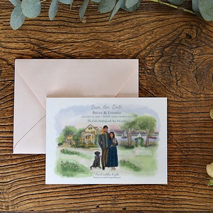 Aangepaste Save the Date-illustratie - koppelillustratie - Save the Date-ontwerp - bruiloftsuitnodiging - aangepaste bruiloftsuitnodiging - bewaar deze datum