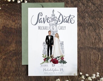 Custom Couple Illustration Save the Date - Venue Theme (Digital File)