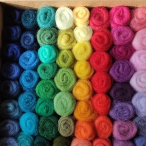 60 Rainbow Color Assortment, Carded Lambswool, Eco Felting Wool