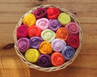 Red, Yellow and Purple Palette, 20 Shades, Carded Felting Wool, Eco Lambswool