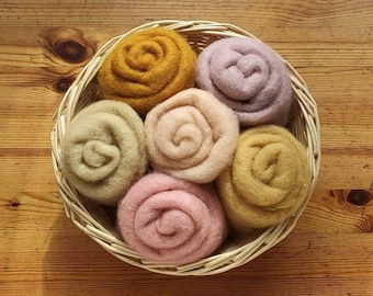 Light Skin Palette, 6 Shades, Felting Wool, Carded Eco Lambswoool
