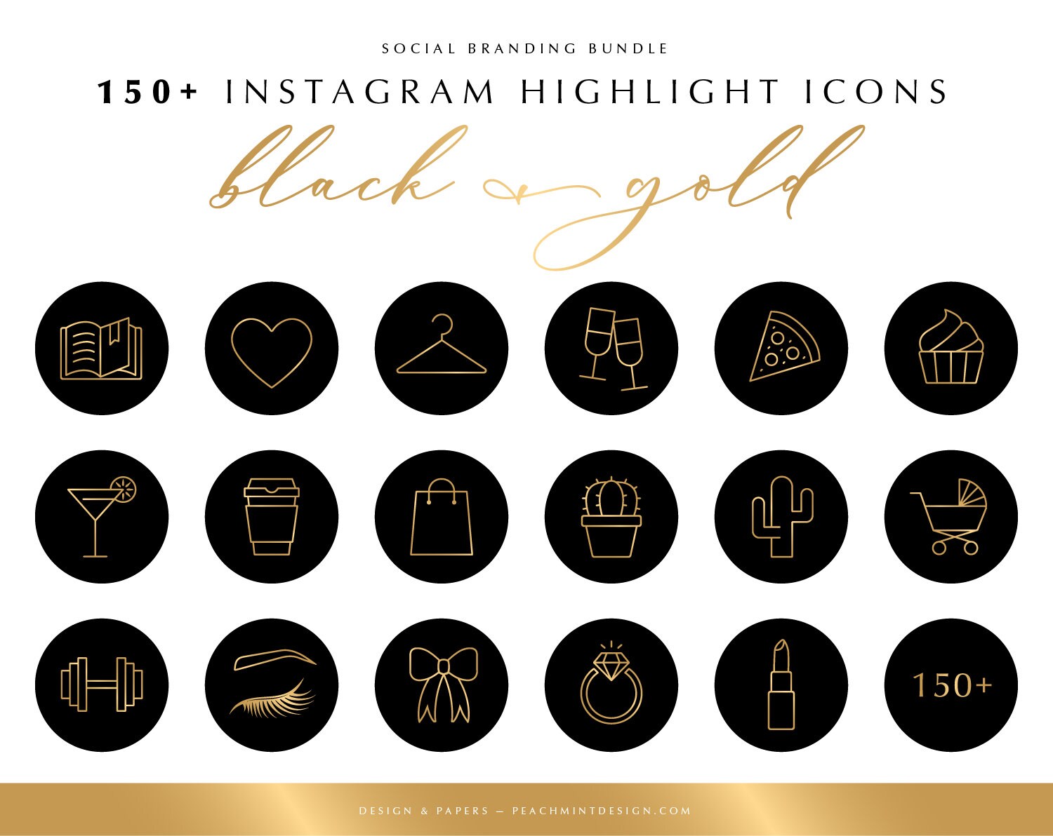 150 Instagram Story Highlight Icons Black & Gold Covers for | Etsy