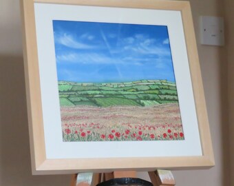 Patchwork fields machine embroidered landscape