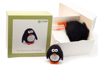 Penguin felting kit, Penguin Craft Kit, Penguin diy kit, felting beginner kit