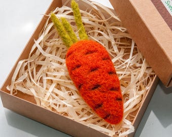 Carrot brooch, Needle felted carrot, Carrot pin