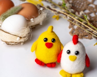 Easter holiday decor, Easter chickens, felted chickens