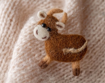 Cow brooch, Cow pin, felted brooch