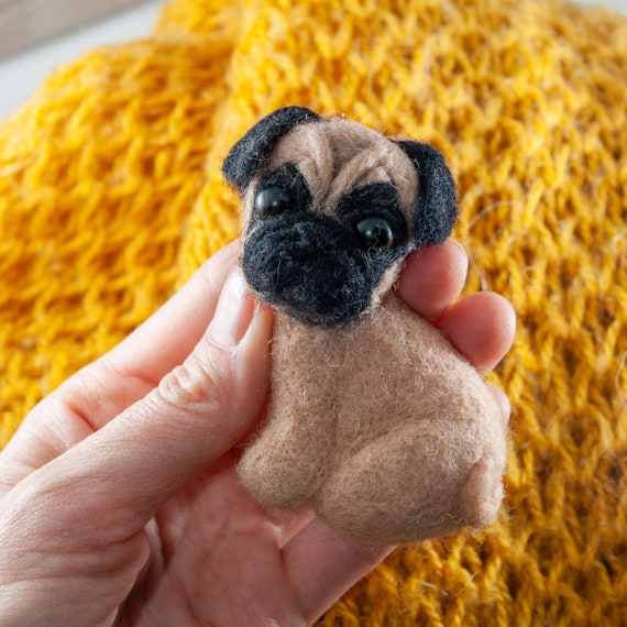 Handmade Felted Pug Brooch: Eco Wool Dog Pin Gift for Dog Lover
