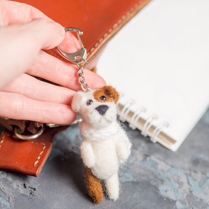 Needle felted cute dog keychain handmade dog keyring Etsy