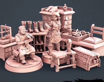 Shoemaker Set Female Male Boot Shoe NPC 28mm 32mm ∞Tabletop Games ∞ D&D Dungeons and Dragons ∞ Wargaming ∞ Pathfinder