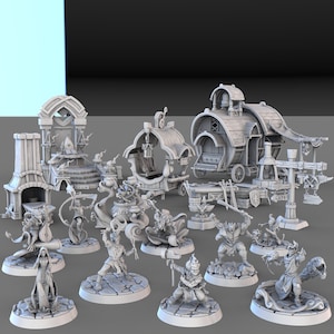 Set Genasi / Wagon Couldron Shop Altar Anvil Forge Diorama Scenography ∞ D&D Dungeons and Dragons  Wargaming  Pathfinder