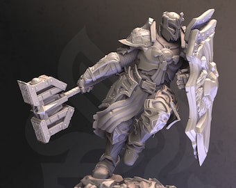 Paladin Soldaat Ridder Hamer Schild Miniatuur 28mm 32mm 75mm ∞ Tafelspellen ∞ D&D Dungeons and Dragons ∞ Wargaming ∞ Pathfinder
