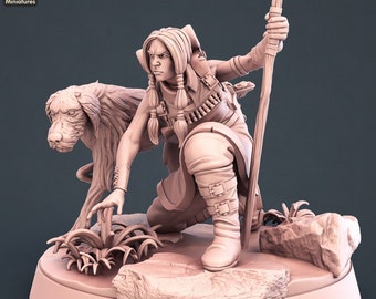 Ranger Explorer Adventurer Human Female Dog Stick 28mm 32mm 75mm ∞ Tabletop Games ∞ D&D Dungeons and Dragons ∞ Wargaming ∞ Pathfinder