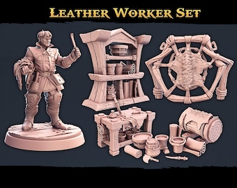 Leatherworker Set Cupboard Dryer Skin Table Props 28mm 32mm 75mm ∞ Tabletop Games ∞ D&D Dungeons and Dragons ∞ Wargaming ∞ Pathfinder