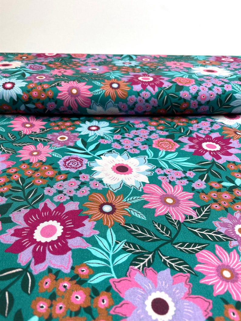 Baumwollstoff Flowers petrol Webware OekoTex Standard 100 50cm x 150cm Bild 3