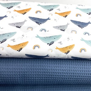 Fabric package cotton whales white waffle pique denim blue 2 x 50 cm sewing package