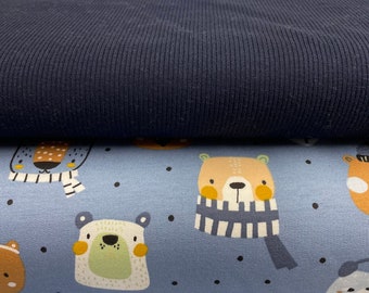 Fabric package Frenchterry bear blue and rib knit dark blue 2 pieces each 50 cm x 150 cm