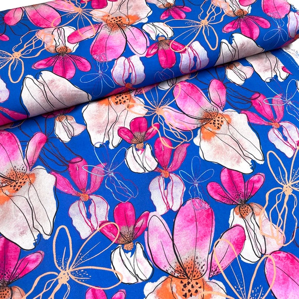 Viscose woven fabric Nerida Hansen blue-pink LENZING™ ECOVERO™ viscose