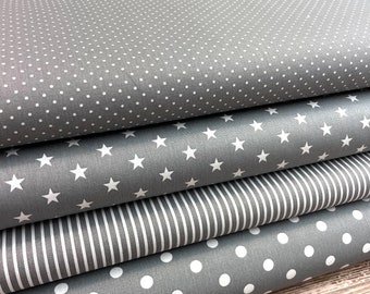 Fabric package gray - white 4 fabrics each 25 x 150 cm patchwork fabrics sewing package cotton fabrics